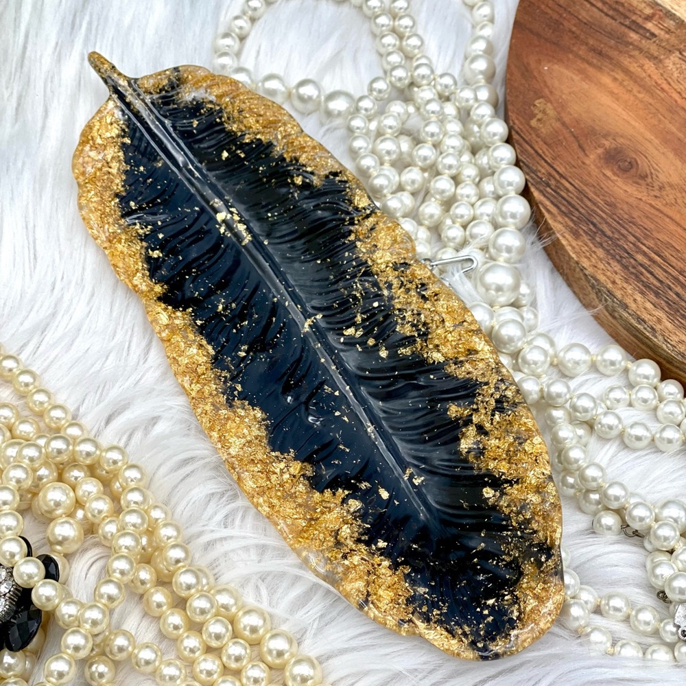 Feather Trinket Dish, Jewelry Holder, Ring dish, gift, resin dish teal silver